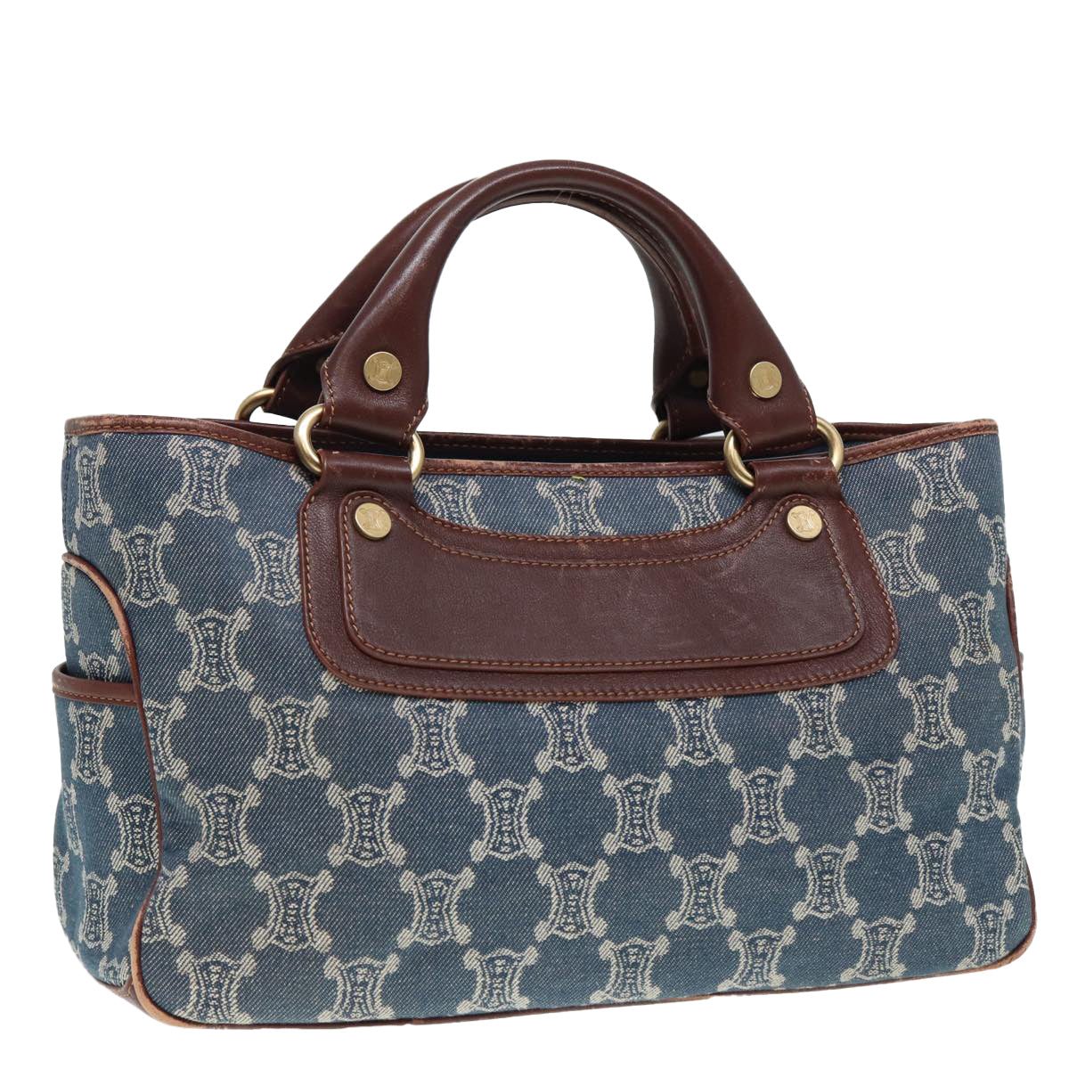 CELINE Paris Macadam Canvas boogie Hand Bag Blue Gold Auth 88761