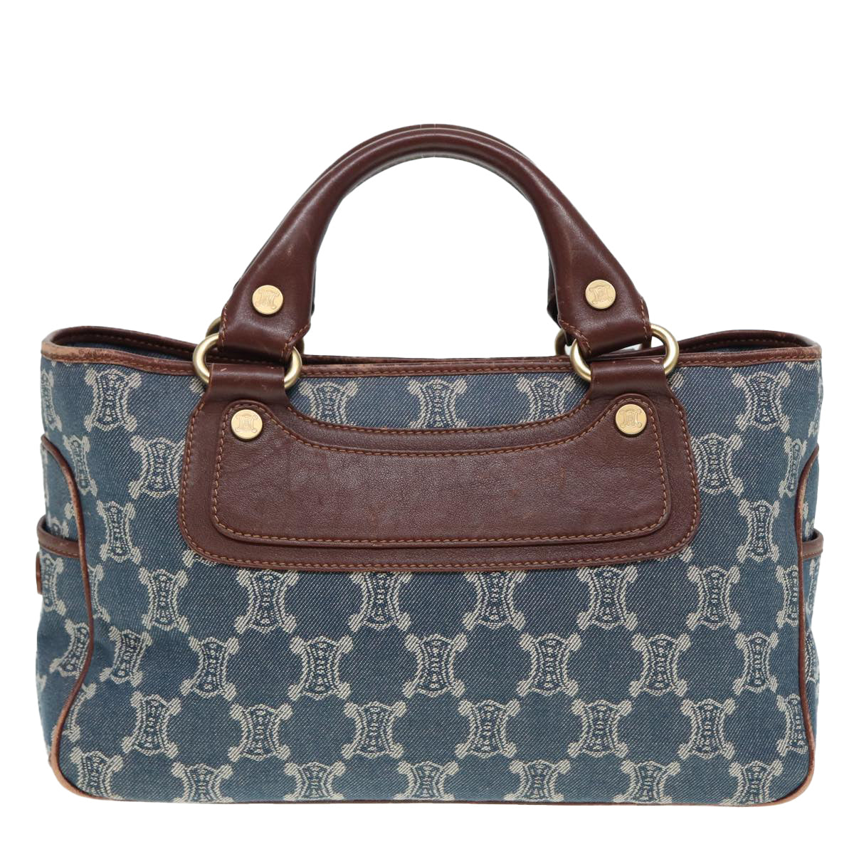 CELINE Paris Macadam Canvas boogie Hand Bag Blue Gold Auth 88761