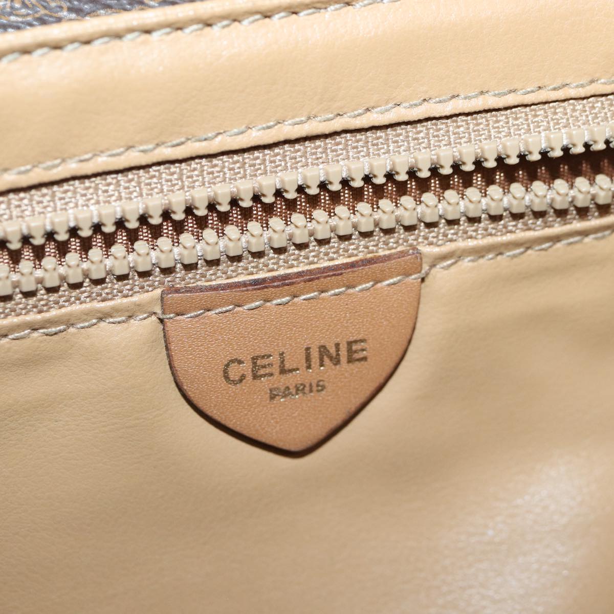 CELINE Macadam Canvas Shoulder Bag PVC Leather Brown Gold Auth 88762