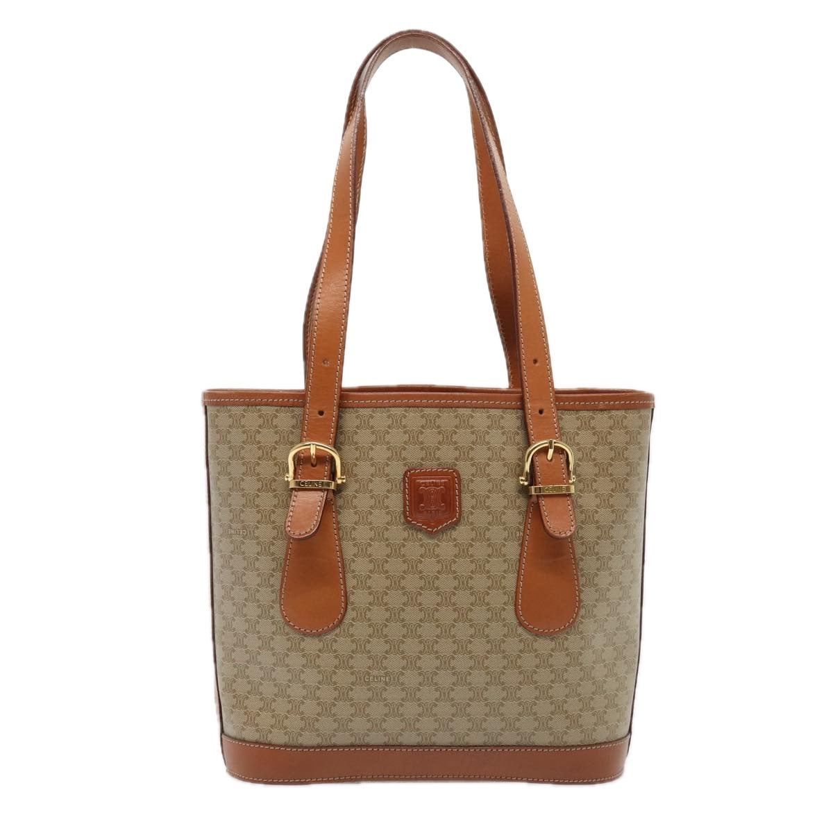 CELINE Macadam Canvas Tote Bag Beige Gold Auth 88763 - 0