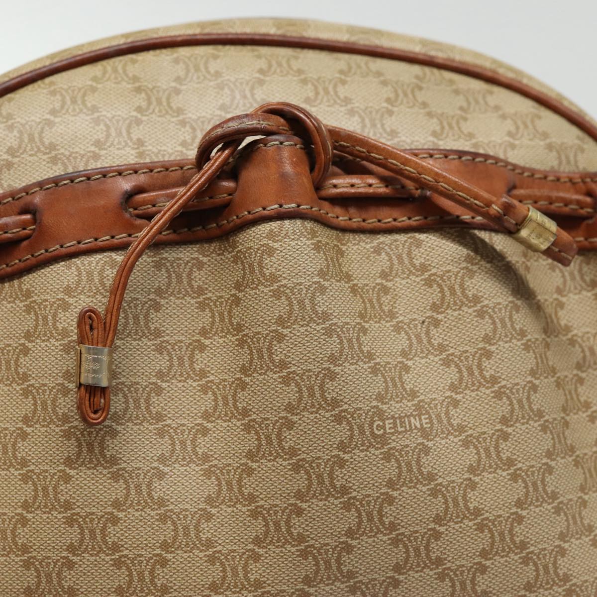 CELINE Macadam Canvas Shoulder Bag Beige Auth 88764