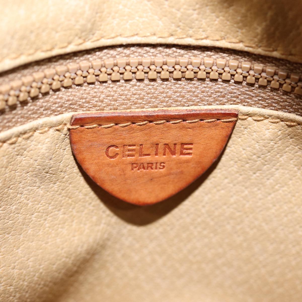 CELINE Macadam Canvas Shoulder Bag Beige Auth 88764