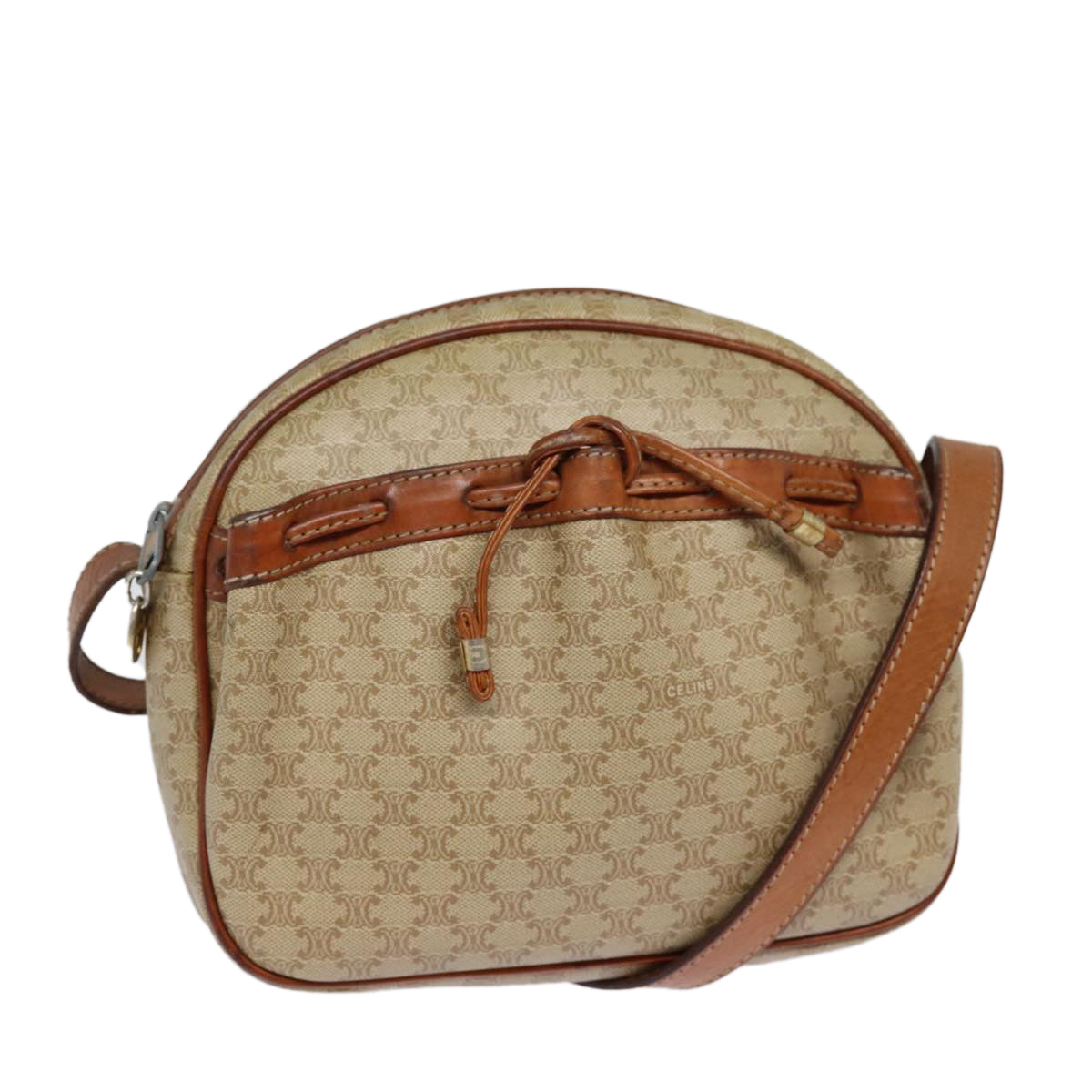 CELINE Macadam Canvas Shoulder Bag Beige Auth 88764