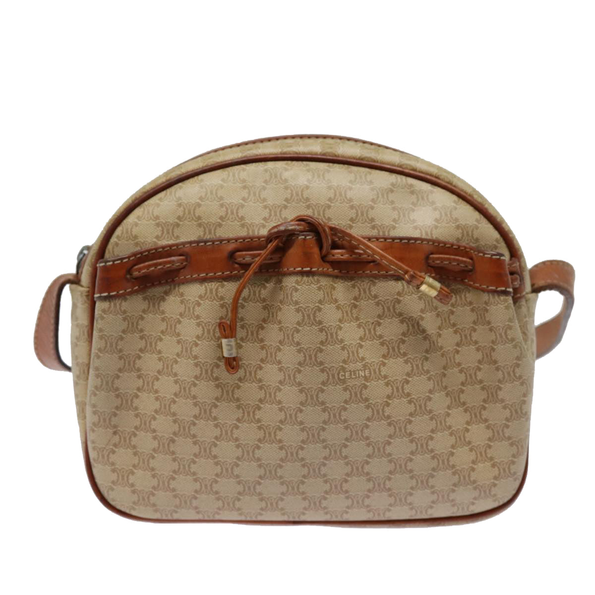 CELINE Macadam Canvas Shoulder Bag Beige Auth 88764 - 0