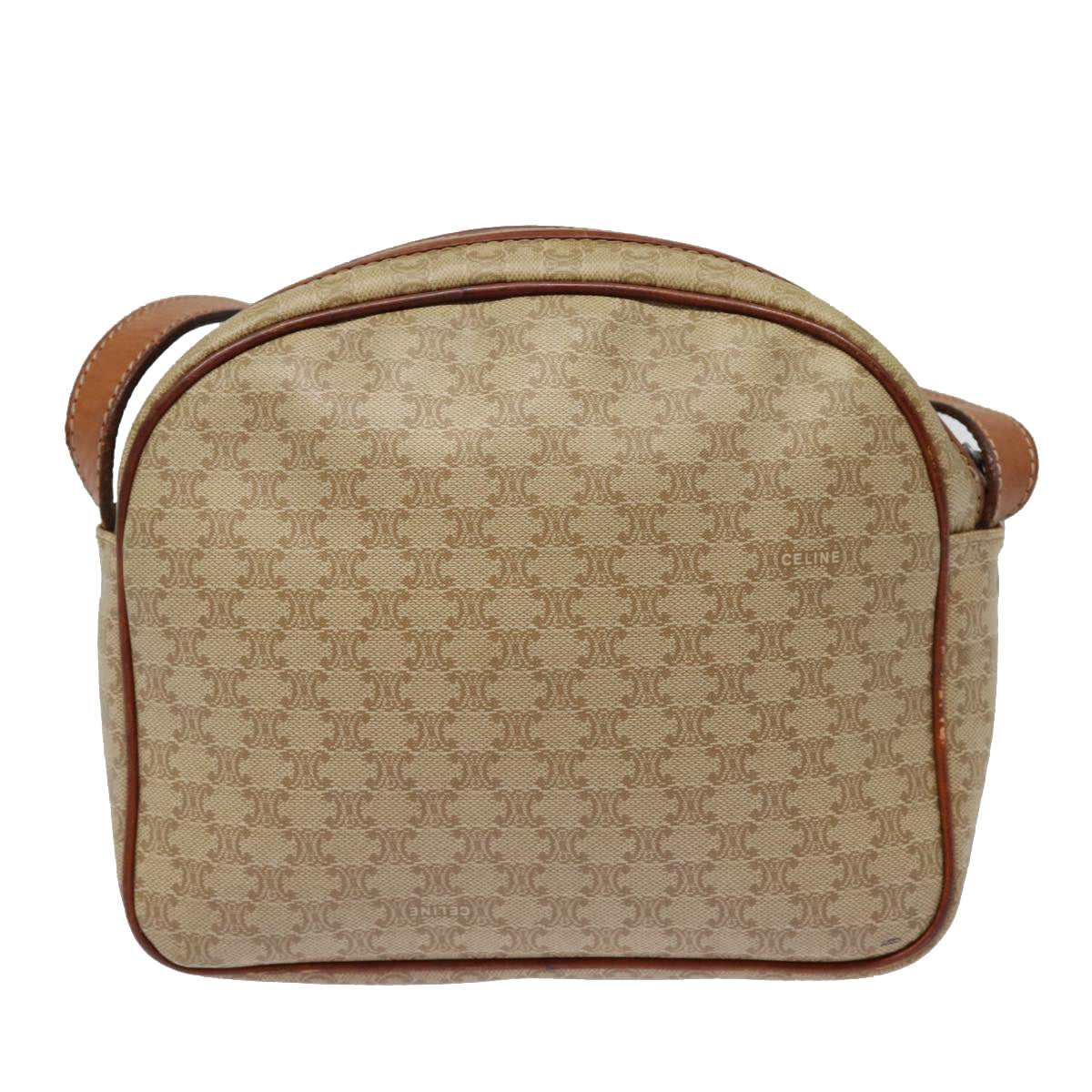 CELINE Macadam Canvas Shoulder Bag Beige Auth 88764