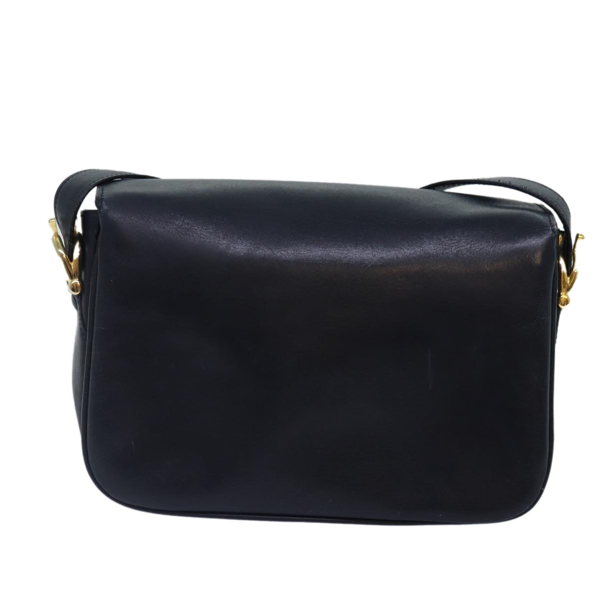 CELINE Shoulder Bag Leather Navy Gold Auth 88765 - 0