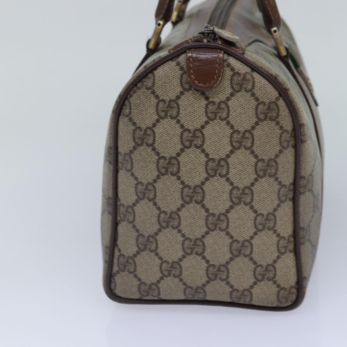 GUCCI GG Supreme Web Sherry Line Boston Bag PVC Beige Gold Auth 88771