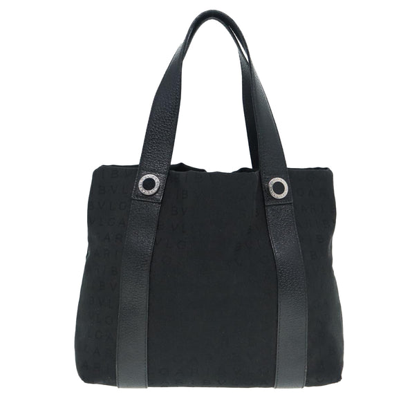 BVLGARI Tote Bag Canvas Leather Black Silver Auth 88780
