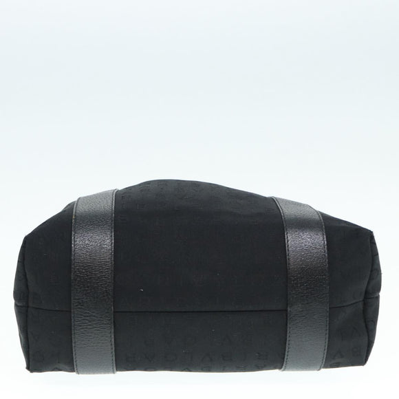 BVLGARI Tote Bag Canvas Leather Black Silver Auth 88780