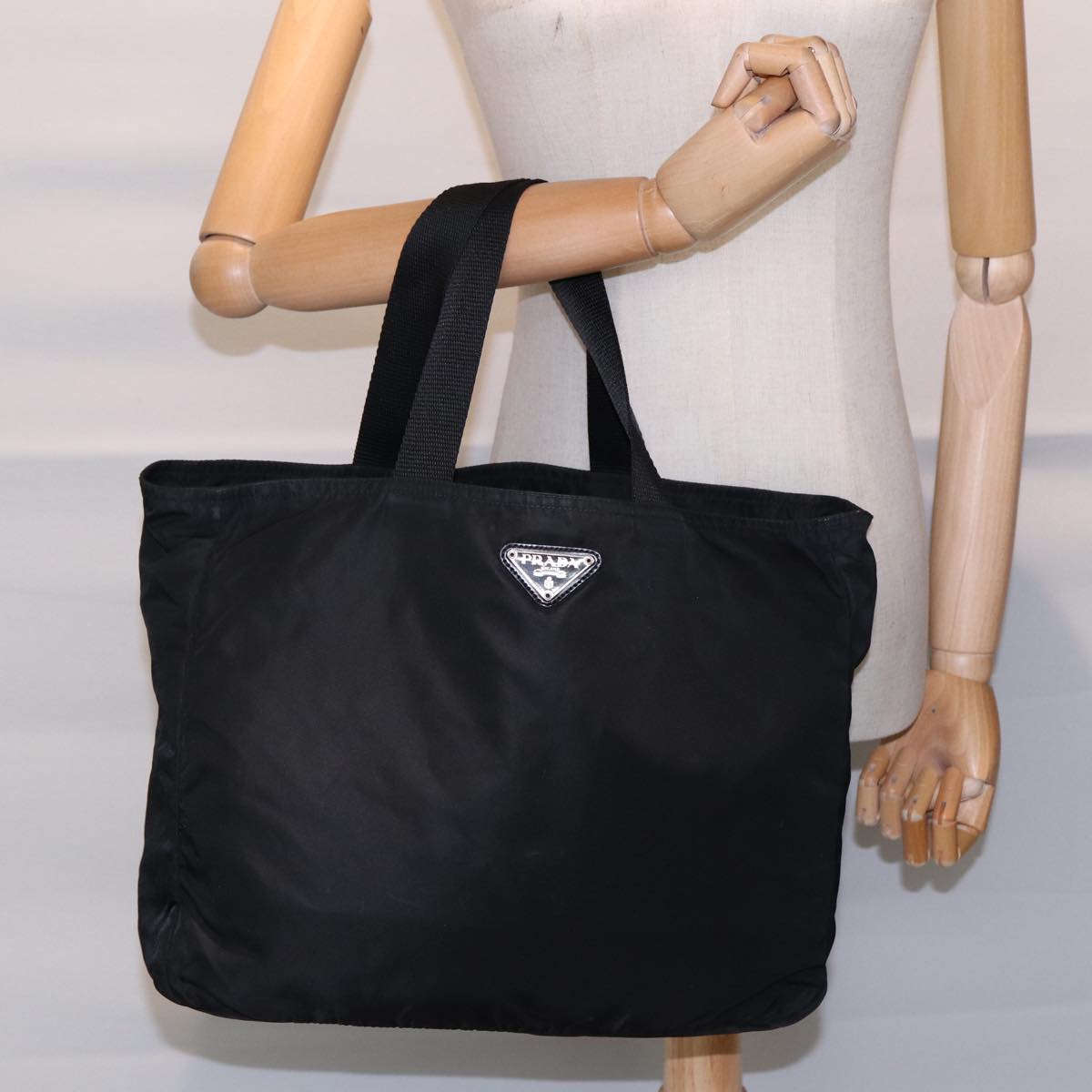 PRADA Hand Bag Nylon Black Silver Auth 88781