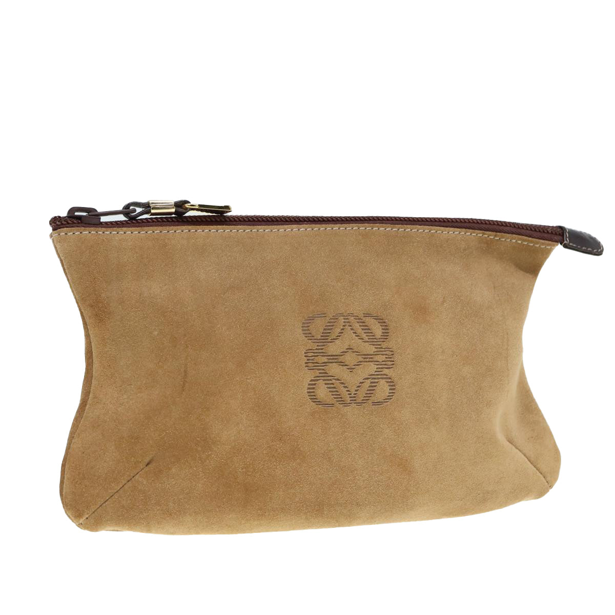 LOEWE Anagram Pouch Suede Brown Gold Auth 88791