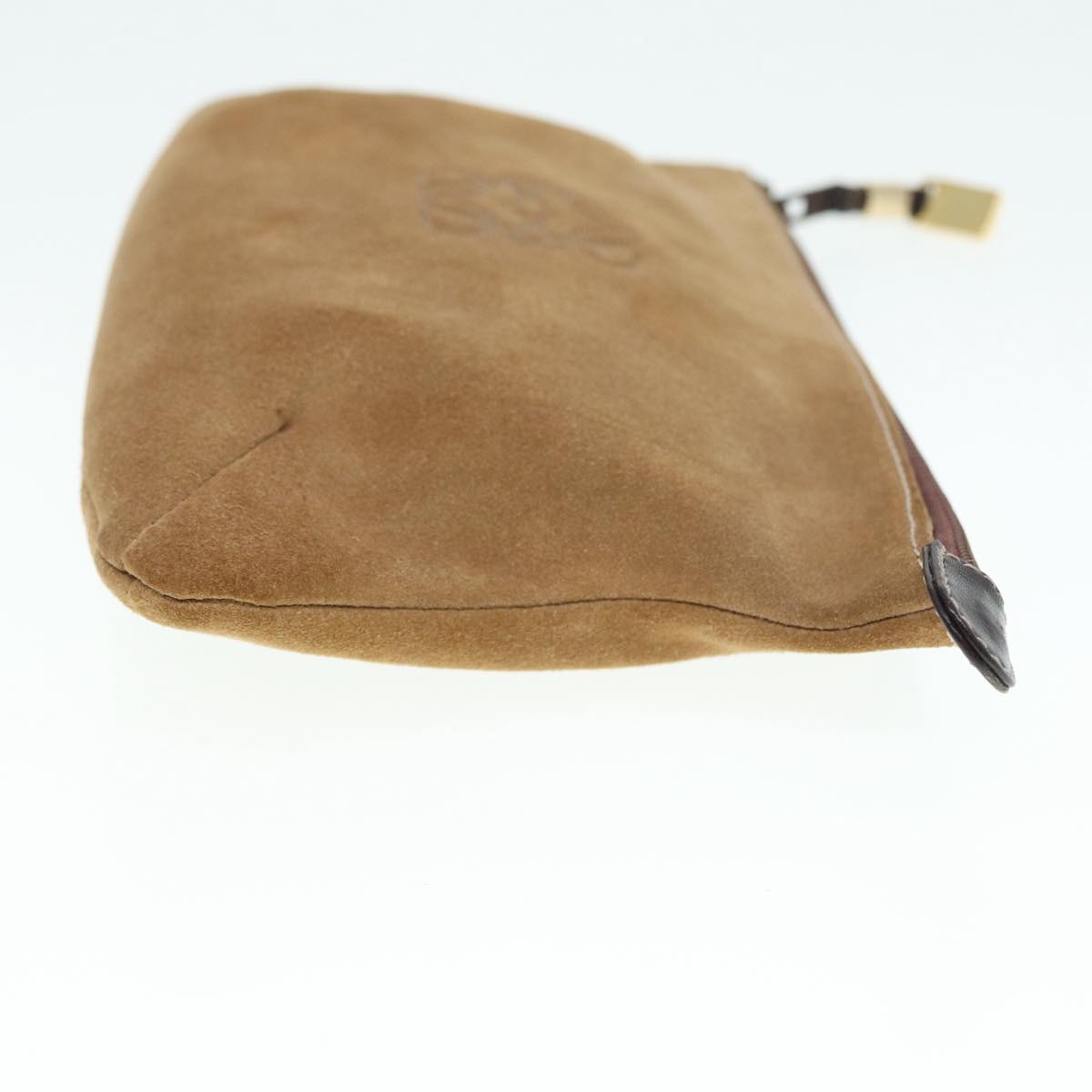 LOEWE Anagram Pouch Suede Brown Gold Auth 88791