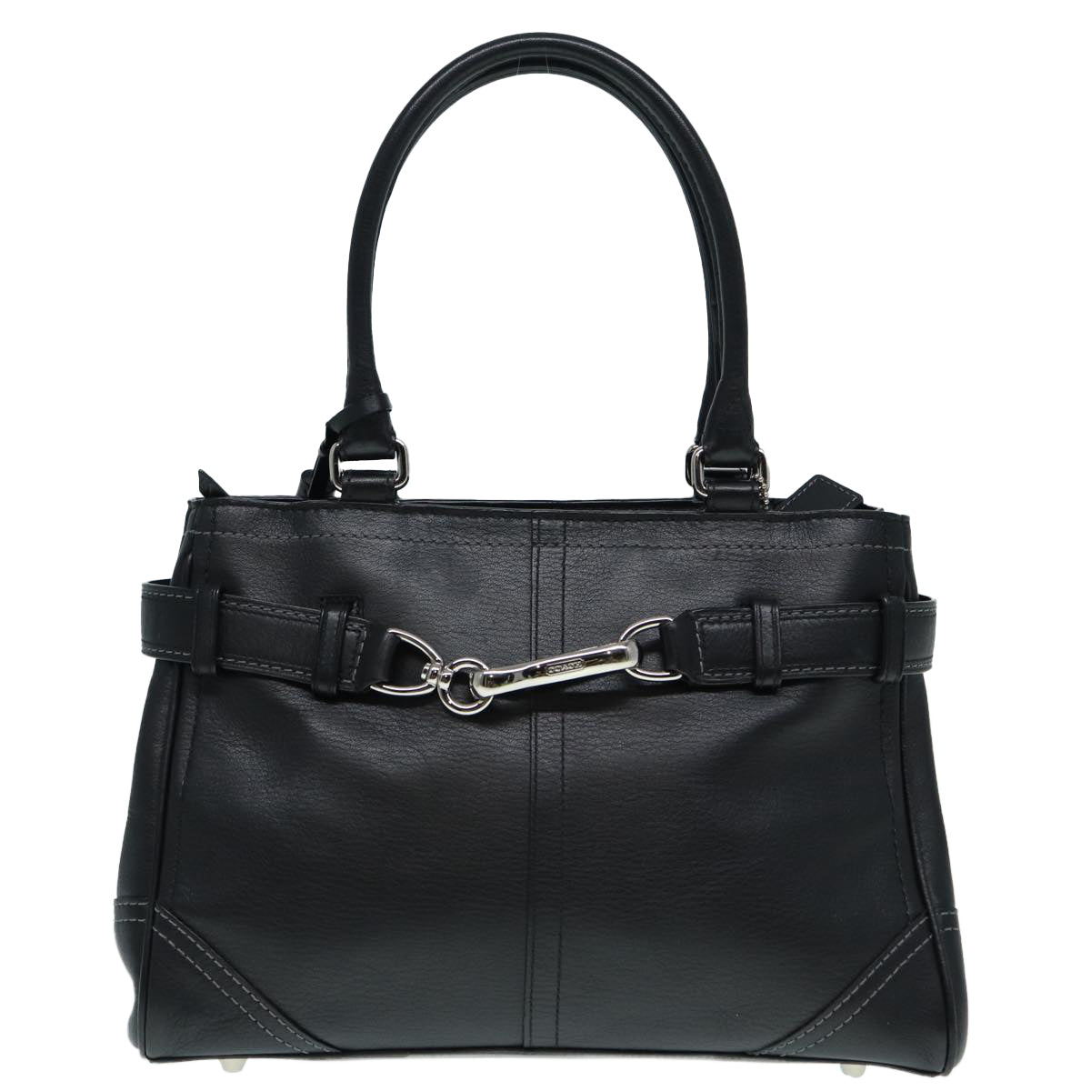 Coach Hand Bag Leather Black Silver Auth 88793 - 0