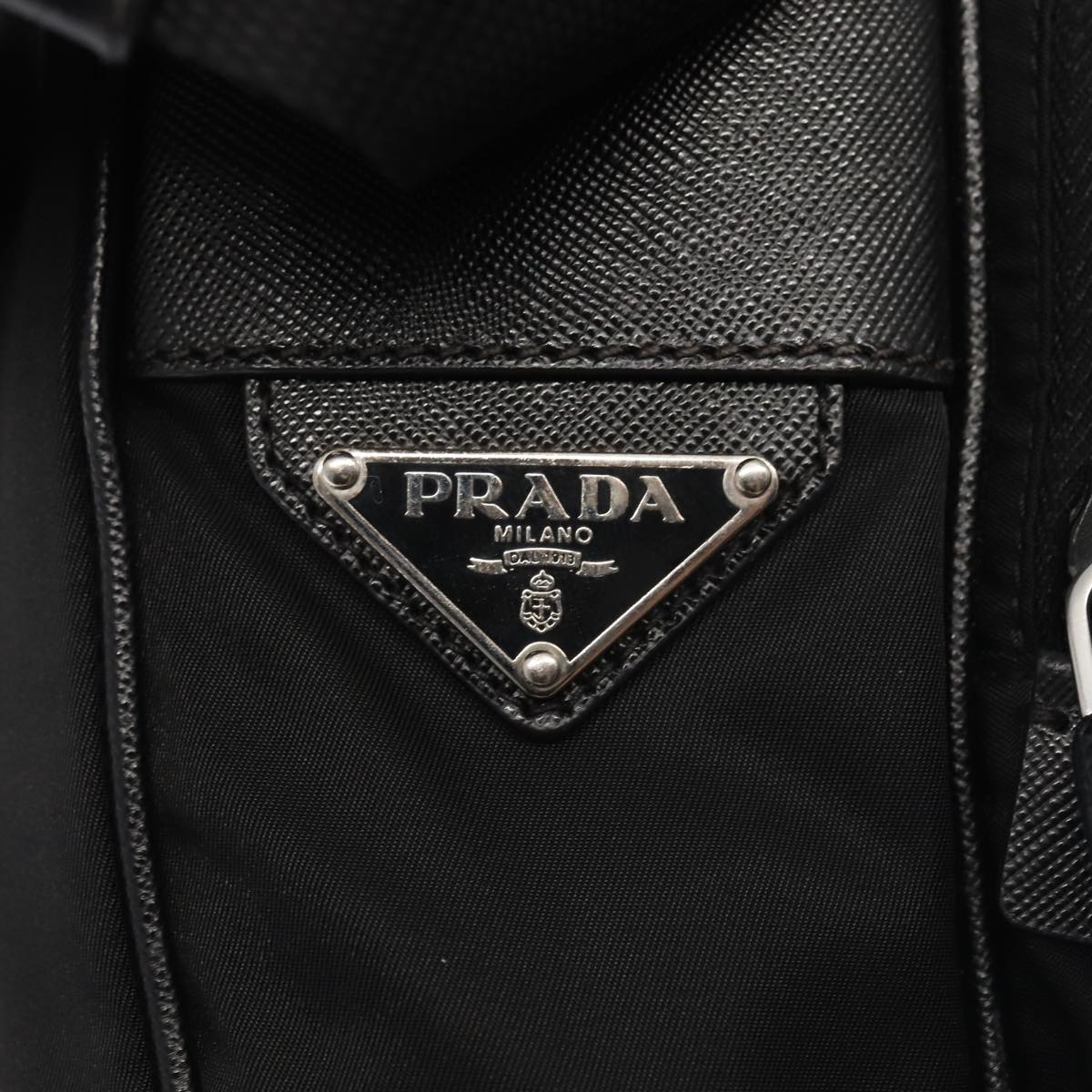 PRADA Shoulder Bag Nylon Black Silver Auth 88794