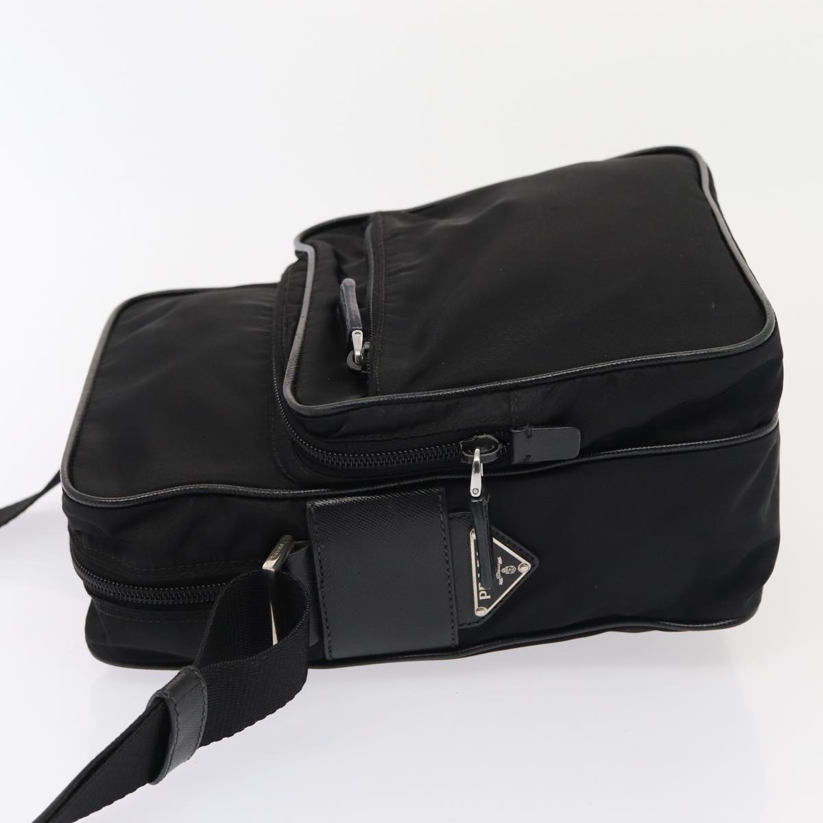 PRADA Shoulder Bag Nylon Black Silver Auth 88794