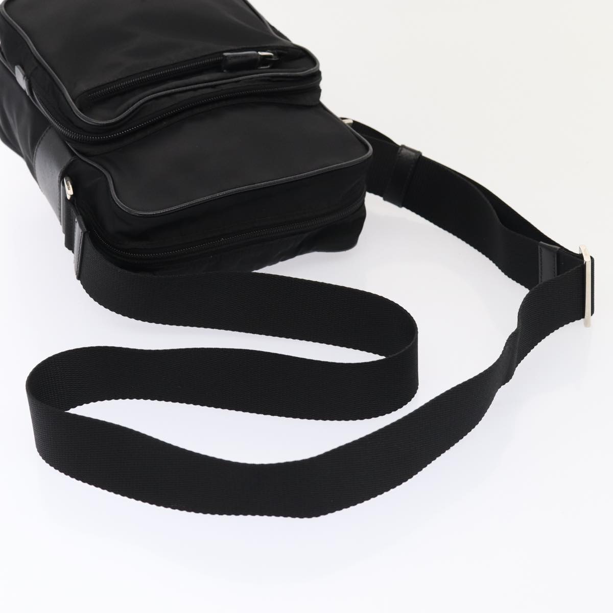 PRADA Shoulder Bag Nylon Black Silver Auth 88794