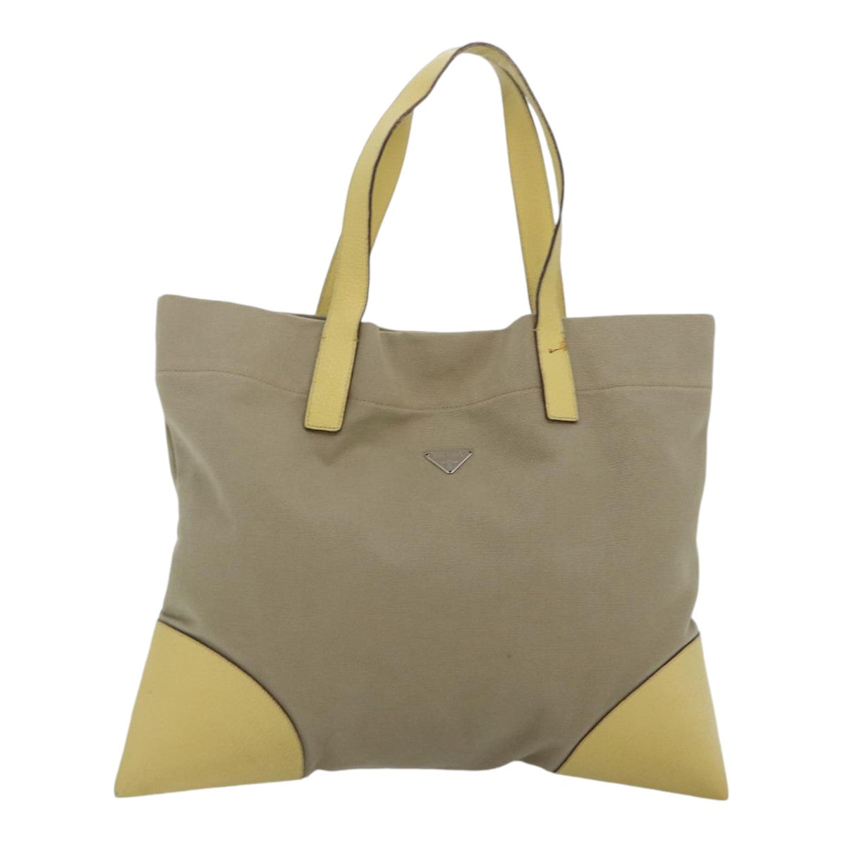 PRADA Tote Bag Canvas Leather Beige Yellow Auth 88797