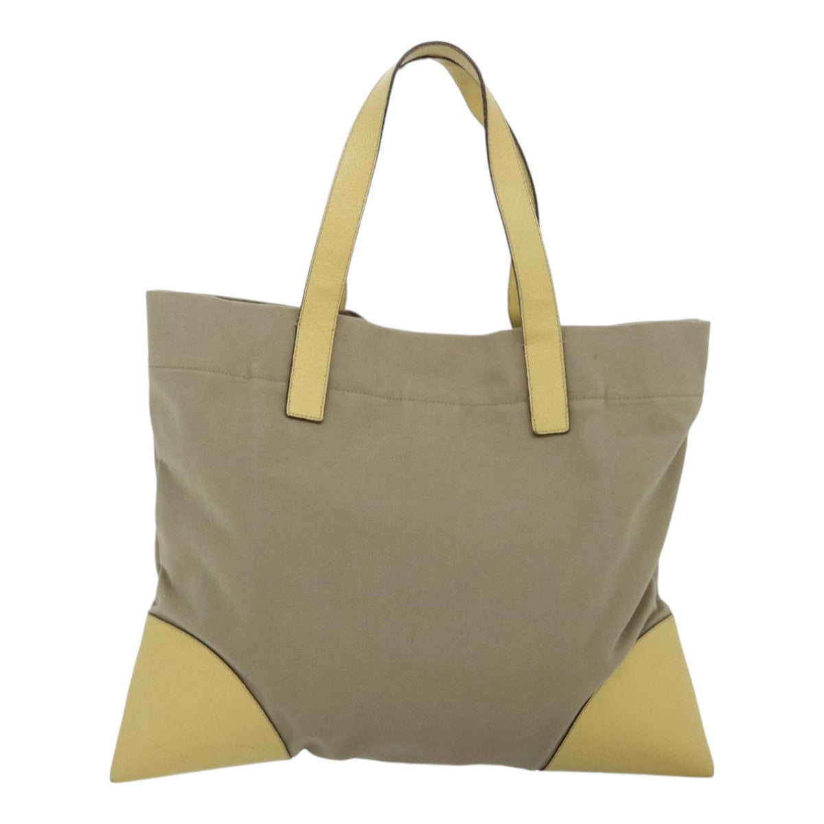 PRADA Tote Bag Canvas Leather Beige Yellow Auth 88797 - 0