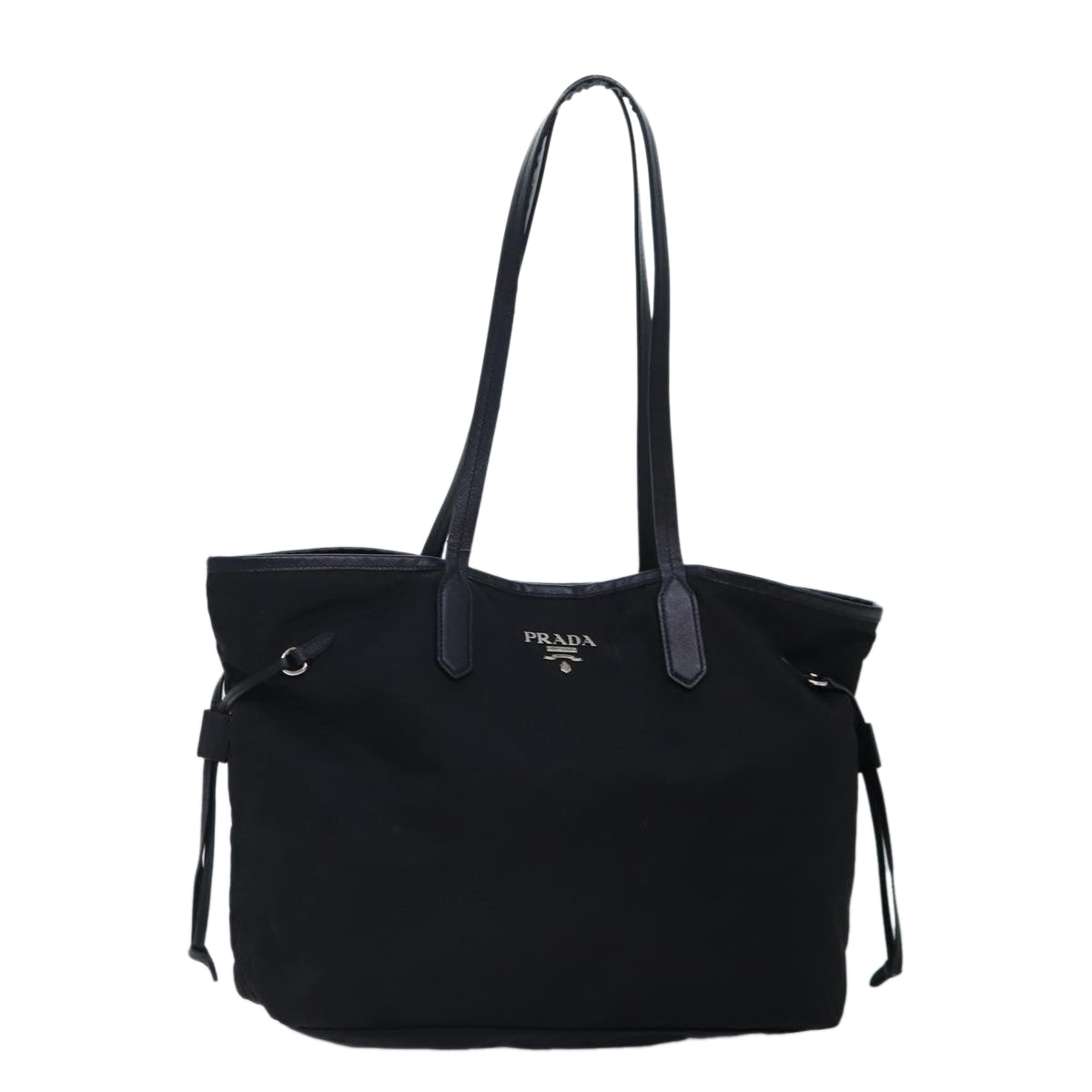 PRADA Tote Bag Nylon Black Silver Auth 88799