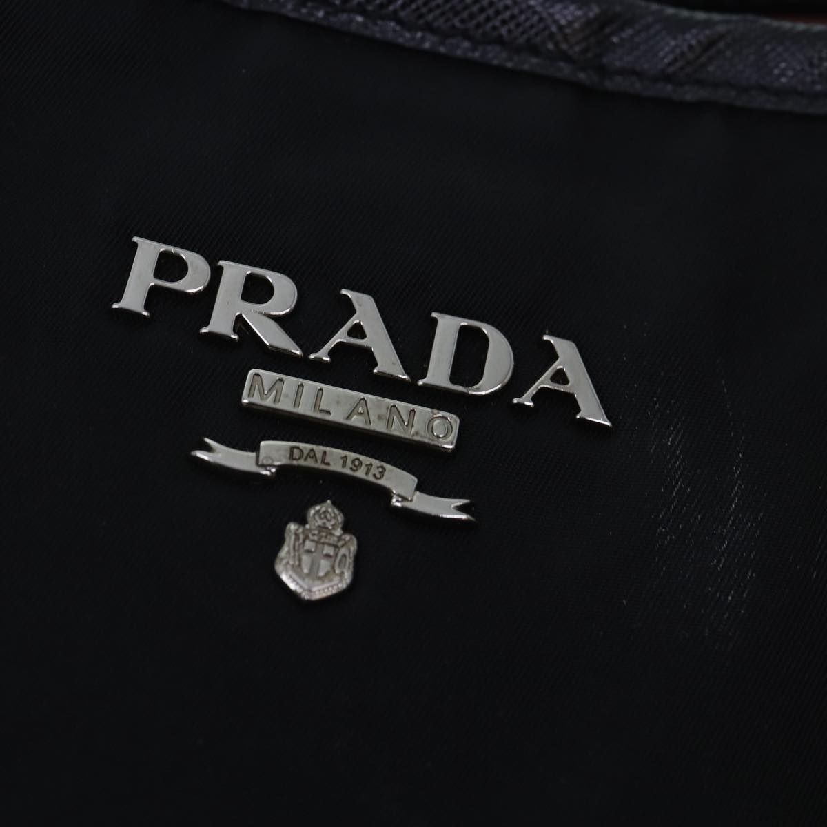 PRADA Tote Bag Nylon Black Silver Auth 88799