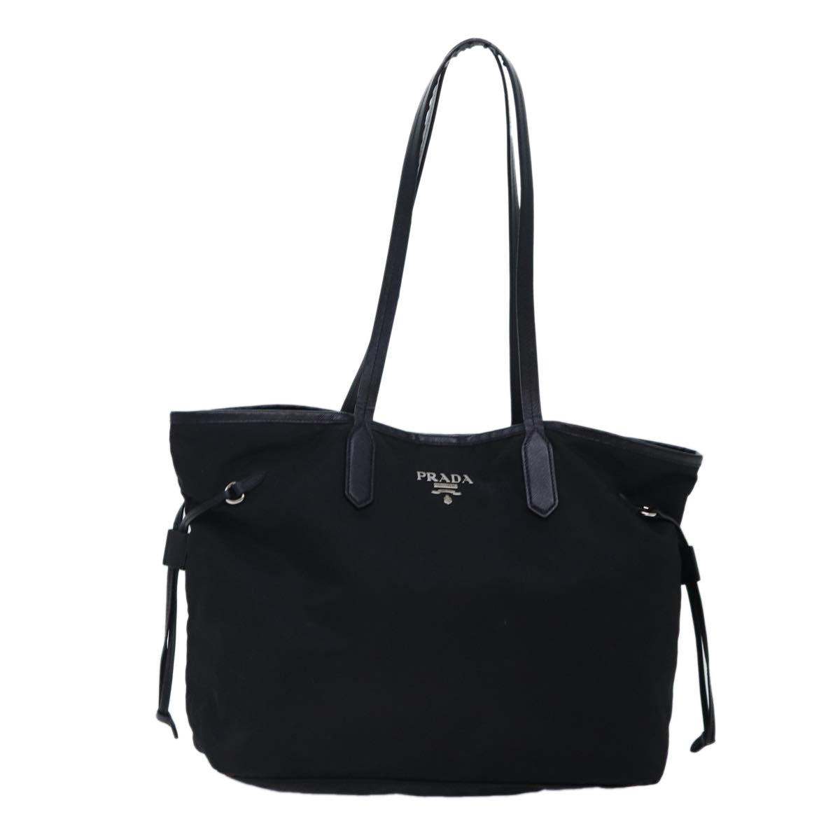 PRADA Tote Bag Nylon Black Silver Auth 88799