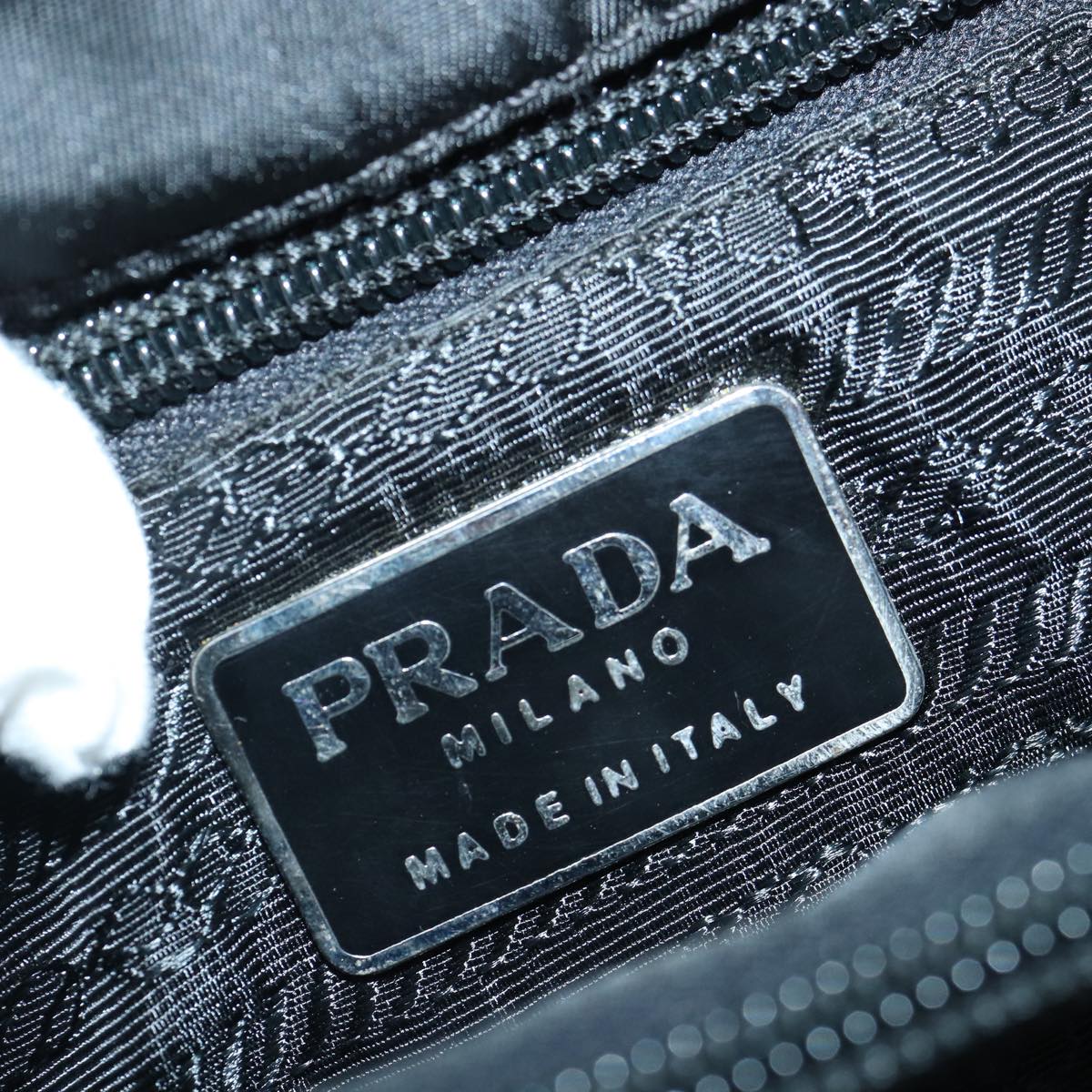 PRADA Hand Bag Nylon Black Silver Auth 88803