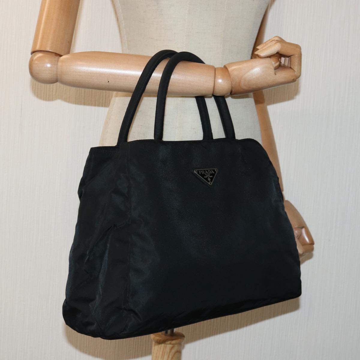 PRADA Hand Bag Nylon Black Silver Auth 88803