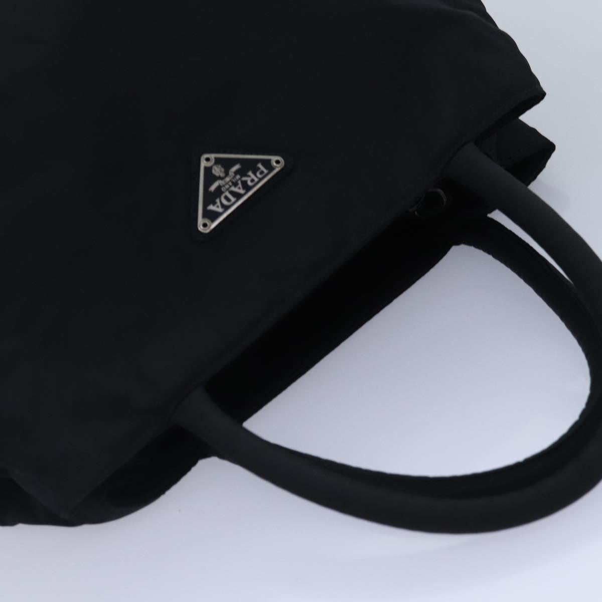 PRADA Hand Bag Nylon Black Silver Auth 88803