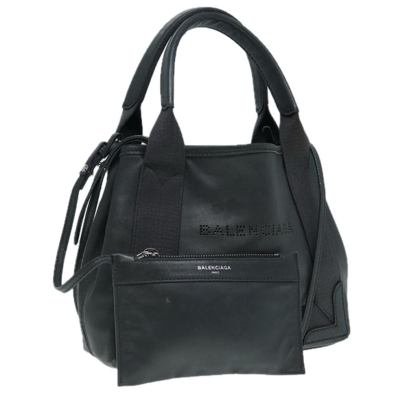BALENCIAGA Navy Cabas XS Hand Bag Leather 2way Gray Silver 390346 Auth 88816