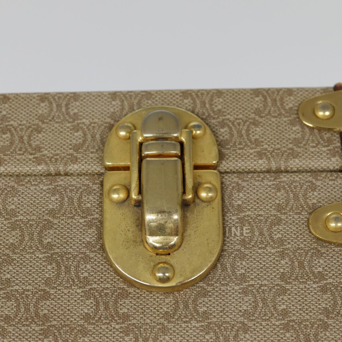 CELINE Macadam Canvas Attache Case Beige Brown Gold Auth 88818