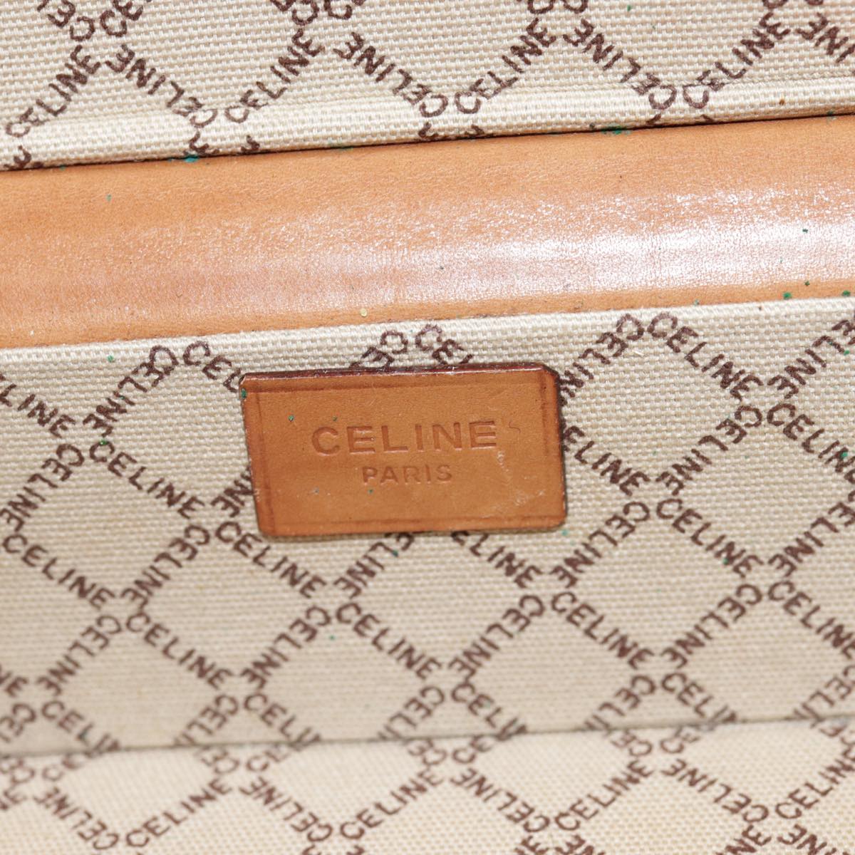 CELINE Macadam Canvas Attache Case Beige Brown Gold Auth 88818