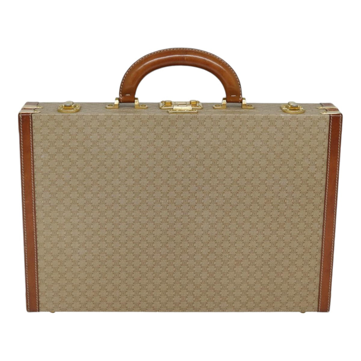 CELINE Macadam Canvas Attache Case Beige Brown Gold Auth 88818 - 0