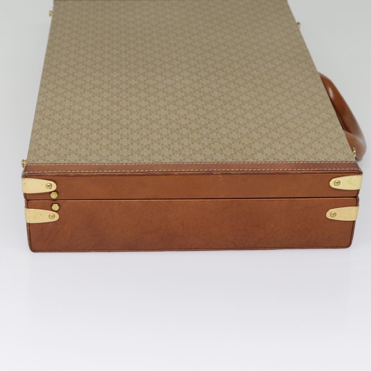 CELINE Macadam Canvas Attache Case Beige Brown Gold Auth 88818