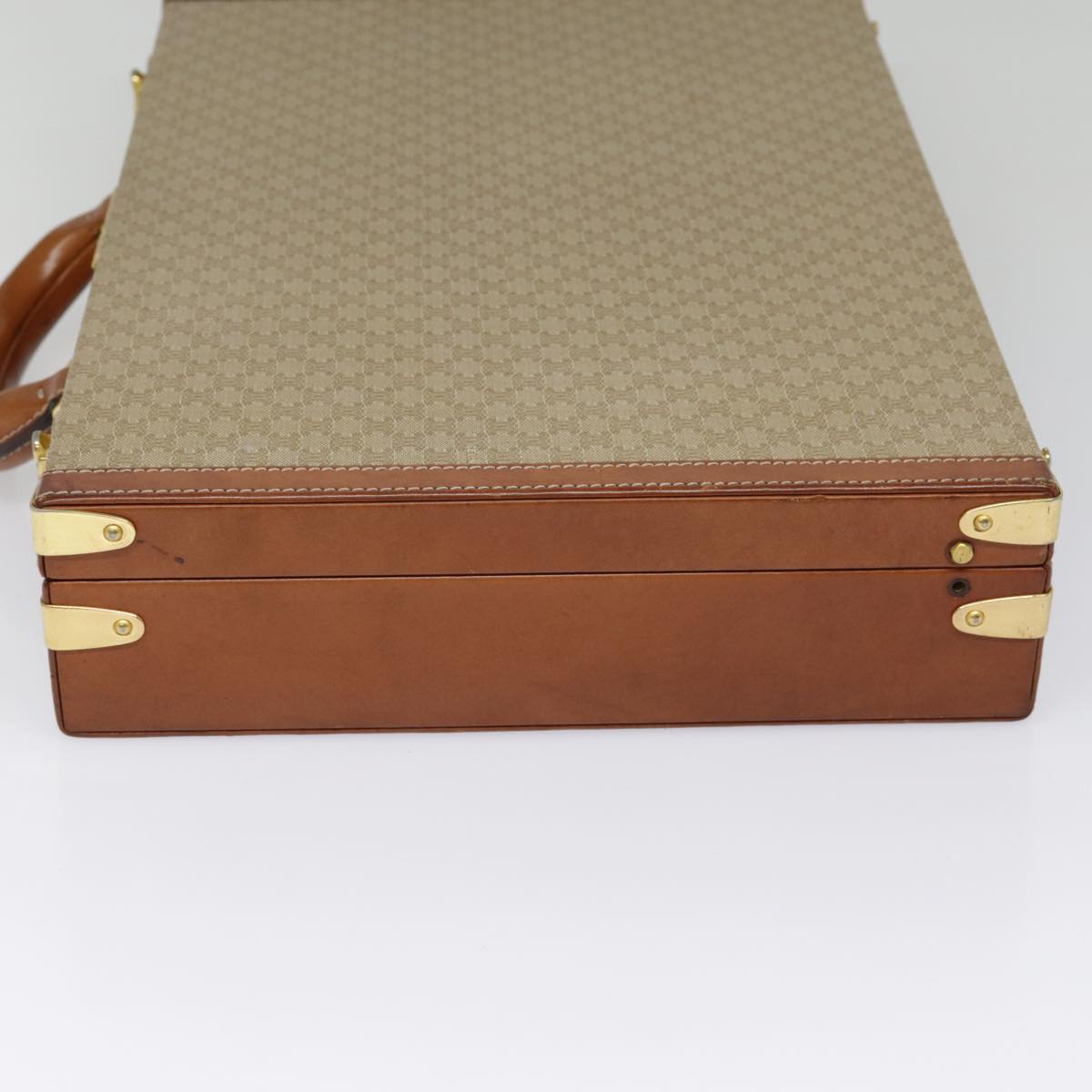 CELINE Macadam Canvas Attache Case Beige Brown Gold Auth 88818