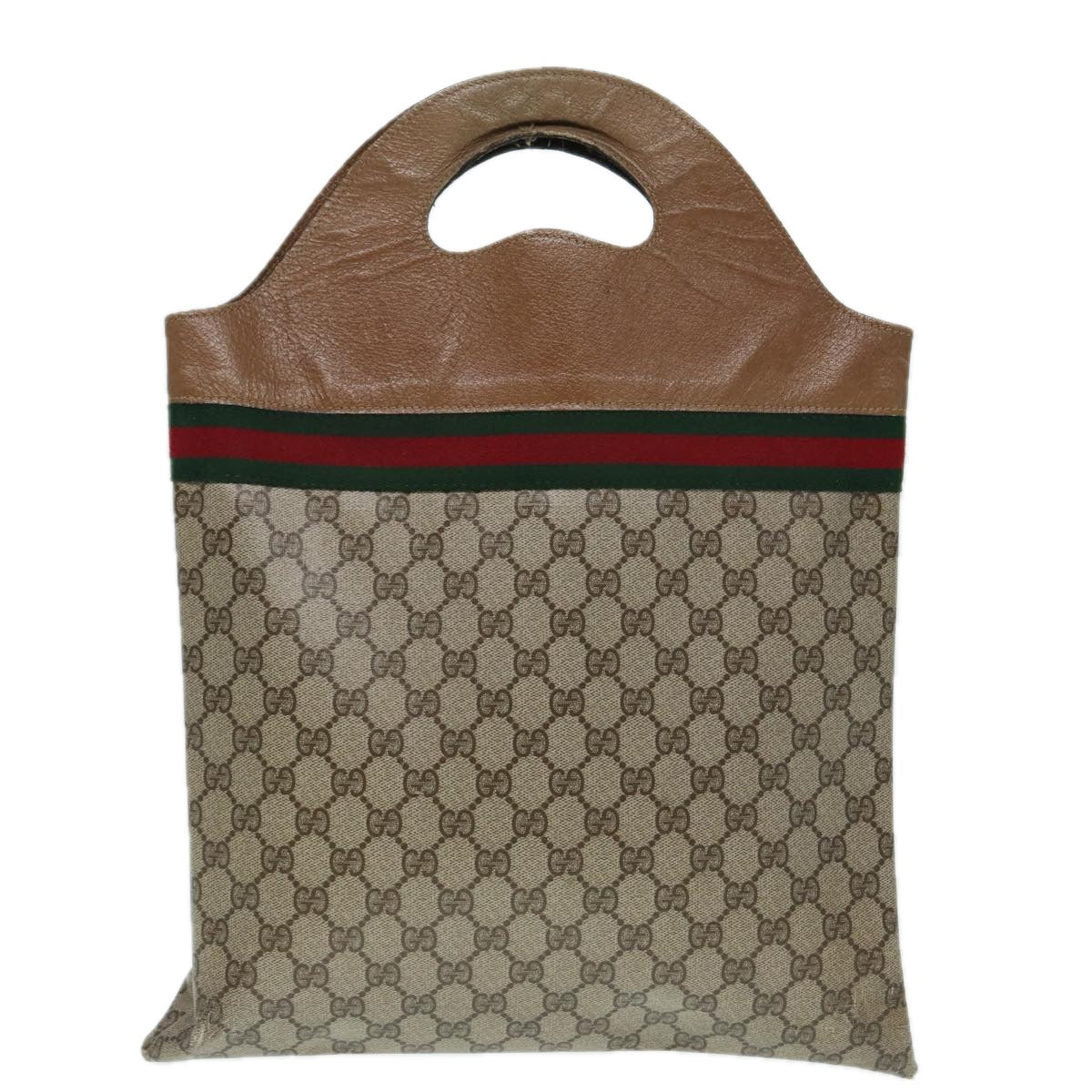 GUCCI GG Supreme Web Sherry Line Hand Bag PVC Leather Beige Auth 88823