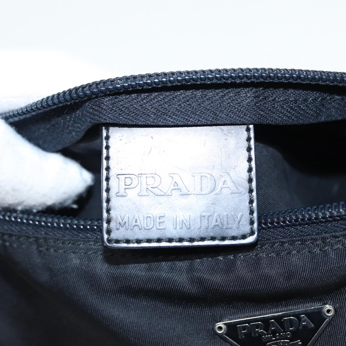 PRADA Pouch Nylon Black Silver Auth 88824