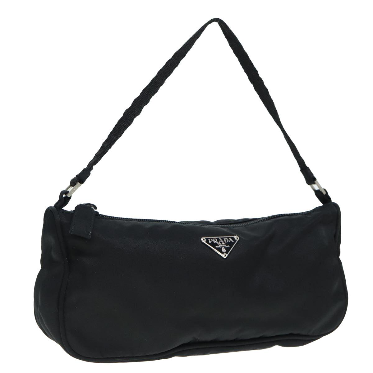 PRADA Accessory Pouch Nylon Black Silver Auth 88835