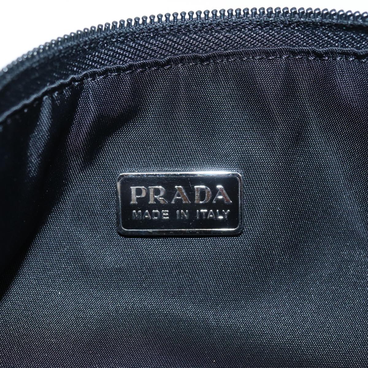 PRADA Accessory Pouch Nylon Black Silver Auth 88835