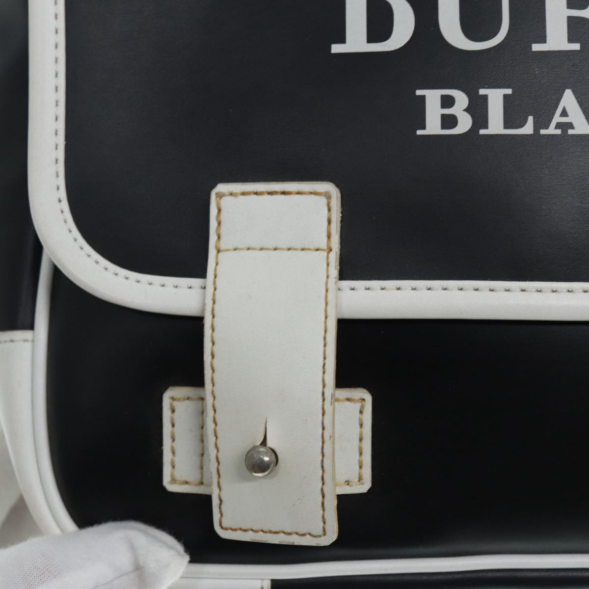 BURBERRY Black Label Shoulder Bag PVC Canvas Black White Silver Auth 88840