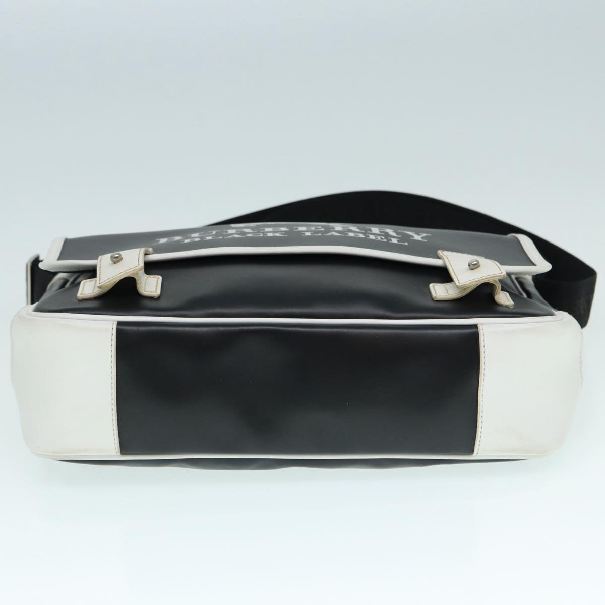 BURBERRY Black Label Shoulder Bag PVC Canvas Black White Silver Auth 88840