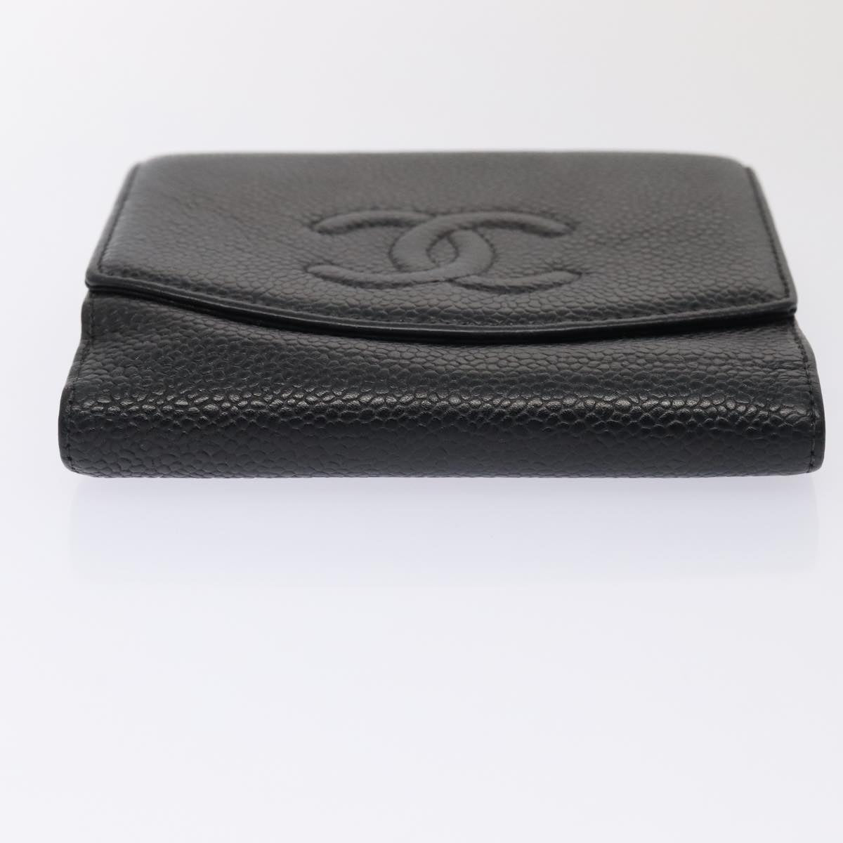 CHANEL COCO Mark Wallet Caviar Skin Black Gold CC Auth 88848