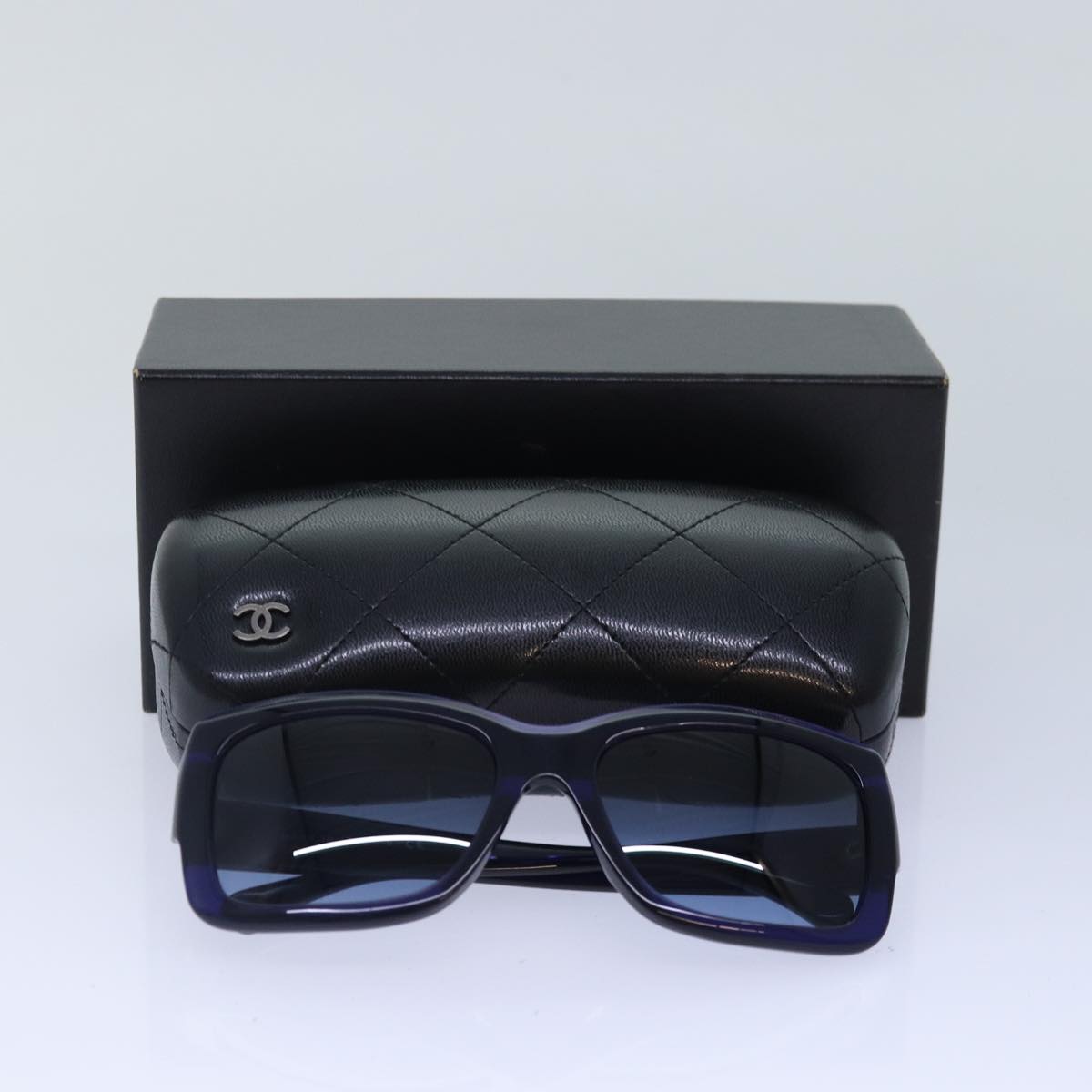 CHANEL Sunglasses plastic Blue CC Auth 88856