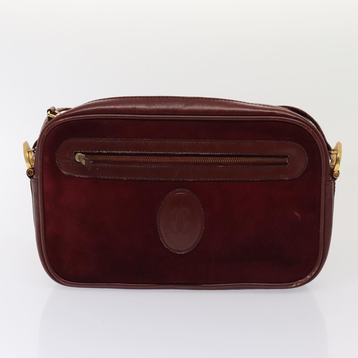 CARTIER Clutch Bag Leather Suede 2Set Bordeaux Auth 88864 - 0