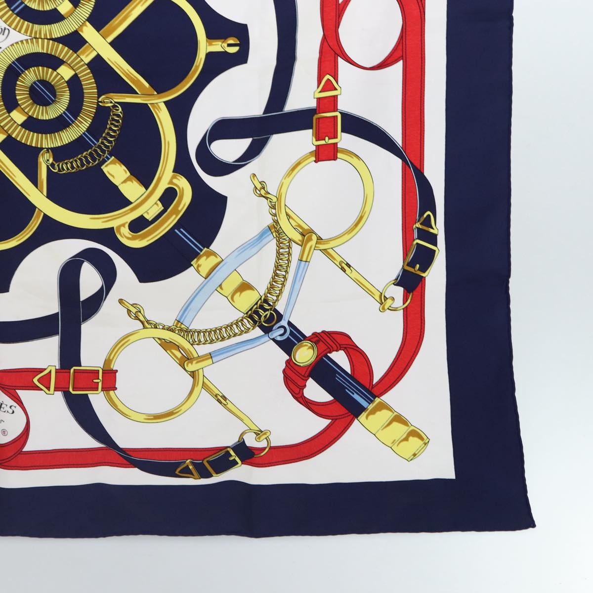 HERMES Carre 90 Scarf ""Eperon d'or Tellier""  Silk Navy Auth 88873