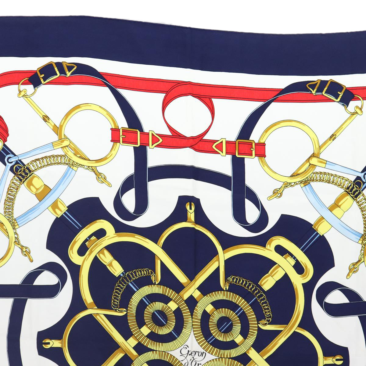 HERMES Carre 90 Scarf ""Eperon d'or Tellier""  Silk Navy Auth 88873