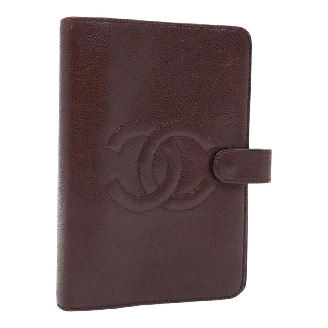 CHANEL COCO Mark Day Planner Cover Caviar Skin Brown CC Auth 88875