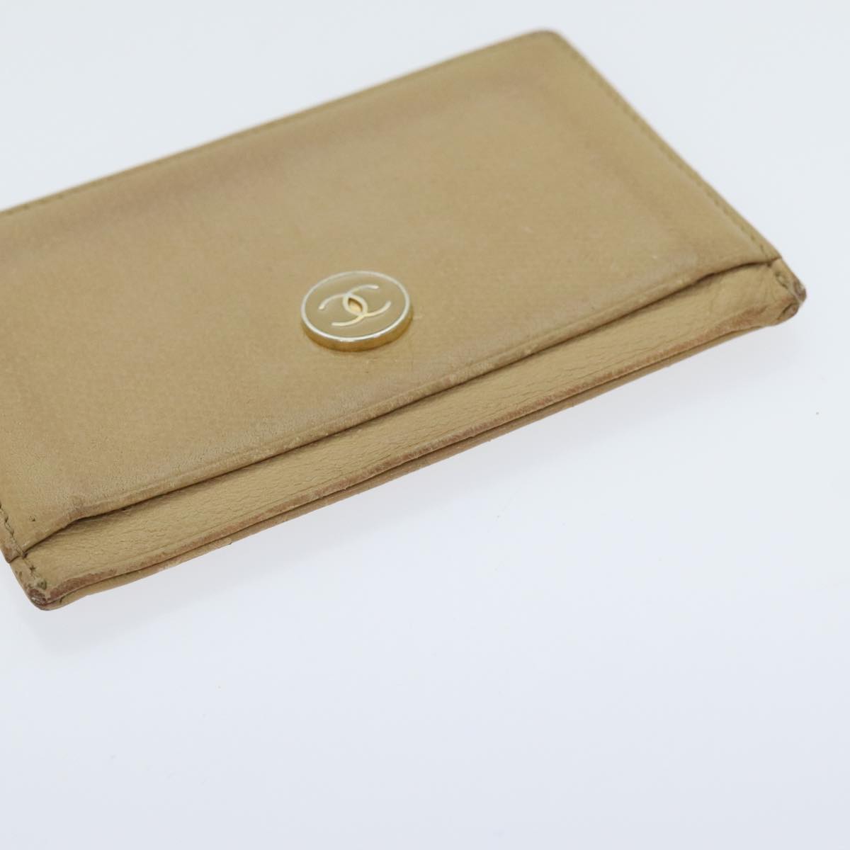 CHANEL Card Case Leather Beige CC Auth 88881