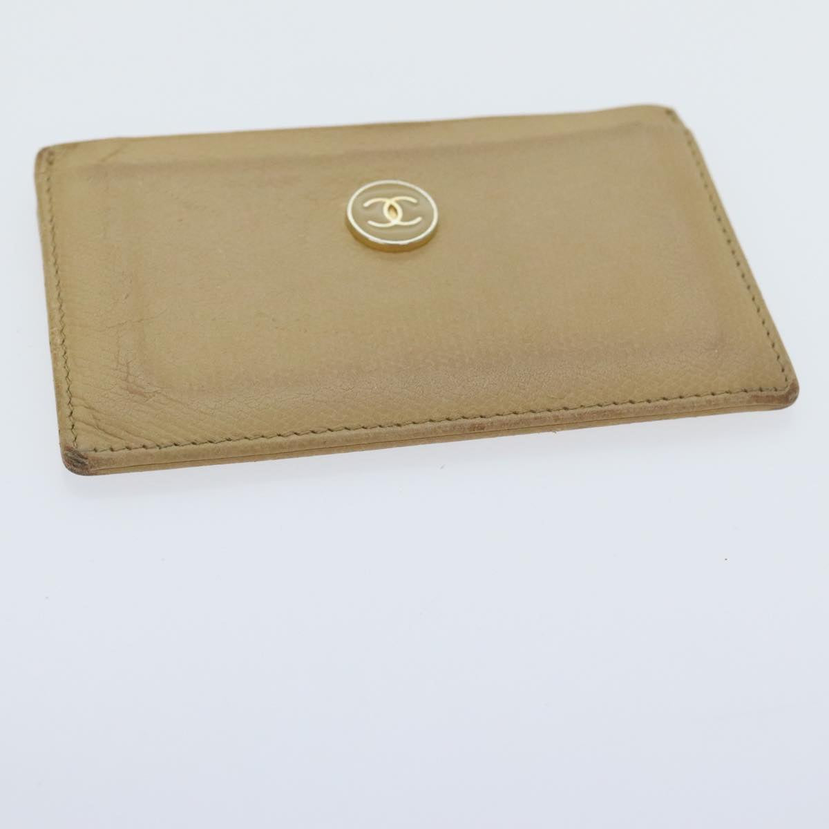 CHANEL Card Case Leather Beige CC Auth 88881