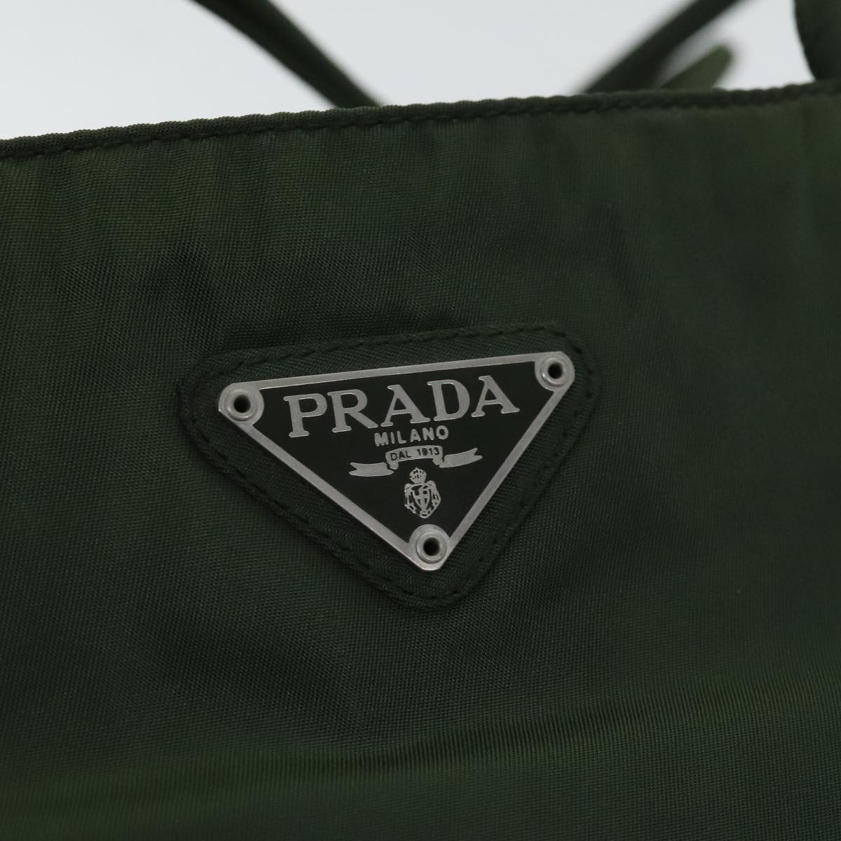 PRADA Tote Bag Nylon Green Silver Auth 88883