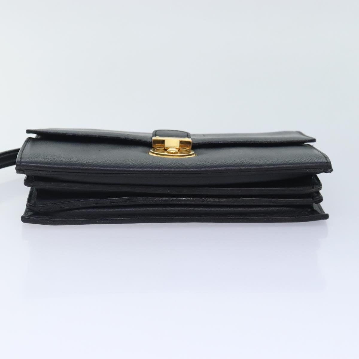 Salvatore Ferragamo Clutch Bag Leather Black Gold Auth 88931